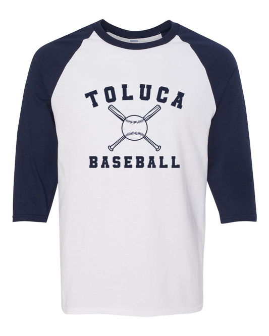 TOLUCA RAGLAN TEE - WHITE & NAVY